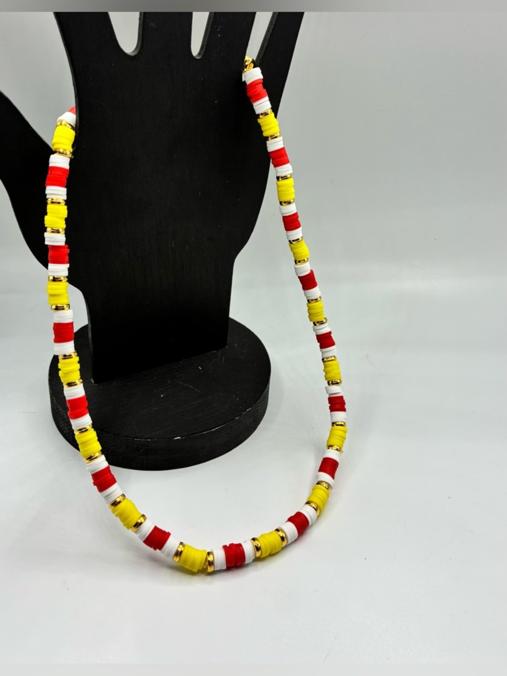 Red, Yellow & White Beaded Necklace